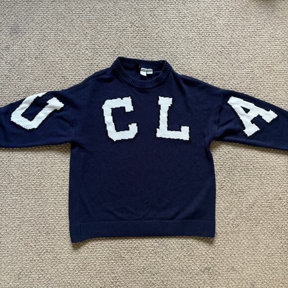 H&M Divided UCLA Jacquard Knit Sweater Size S Oversized Blue White Collegewear - Picture 1 of 5